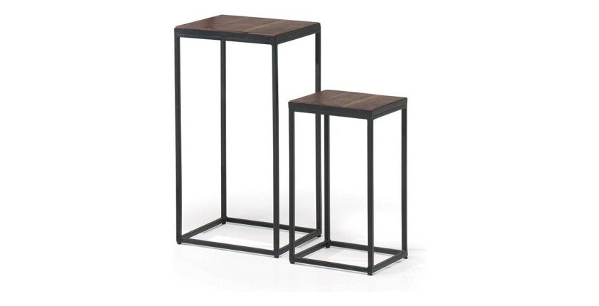 Tables d'appoint salon GOA en bois massif. Meubles style industriel