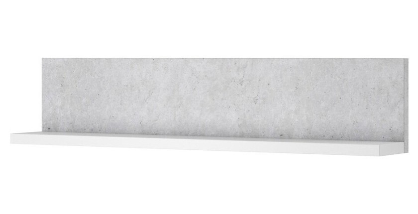 Étagère murale design 150cm coloris blanc et gris effet béton. Collection BERGAME.