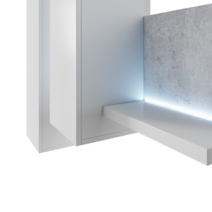Composition murale design 152cm blanche et effet béton + LED. Collection BERGAME.