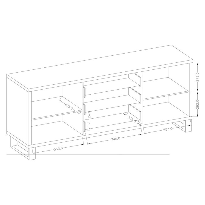 Buffet, bahut, enfilade MILO deux portes, trois tiroirs. Coloris chêne avec finition noire. Style industriel.