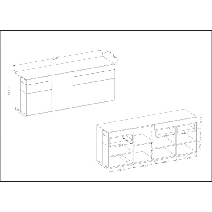 Buffet, bahut, enfilade KILES trois portes, deux tiroirs. Coloris gris anthracite et chêne. Style design.