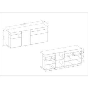 Buffet, bahut, enfilade KILES trois portes, deux tiroirs. Coloris gris anthracite et chêne. Style design.