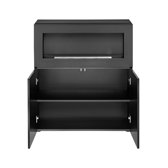 Commode avec cheminée bio-éthanol - COMINA - Façades noires brillantes
