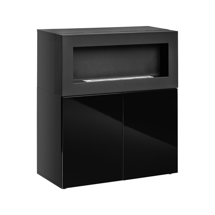 Commode avec cheminée bio-éthanol - COMINA - Façades noires brillantes