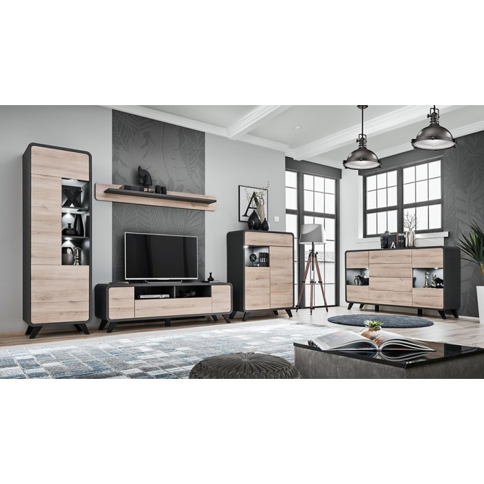 Buffet, bahut, enfilade OASIS 4 portes et  4 tiroirs. Coloris gris et chêne. Style design.