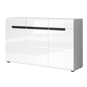 Buffet design LUCIA, 3 portes et 3 tiroirs. Coloris blanc brillant et noir