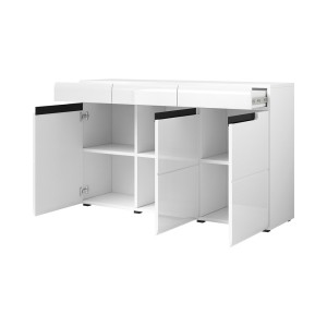 Buffet design LUCIA, 3 portes et 3 tiroirs. Coloris blanc brillant et noir