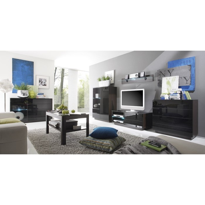 Buffet, bahut, enfilade TONGA 4 tiroirs, une porte. Look ultra design. Couleur Wengé. LEDS incluses