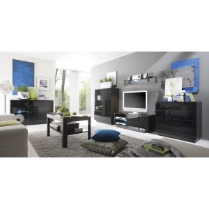 Buffet, bahut, enfilade TONGA 4 tiroirs, une porte. Look ultra design. Couleur Wengé. LEDS incluses