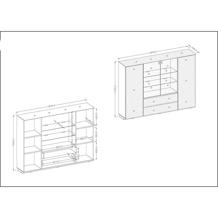 Buffet haut TONGA quatre portes et deux tiroirs. Couleur Wengé. LED incluses. Style design.