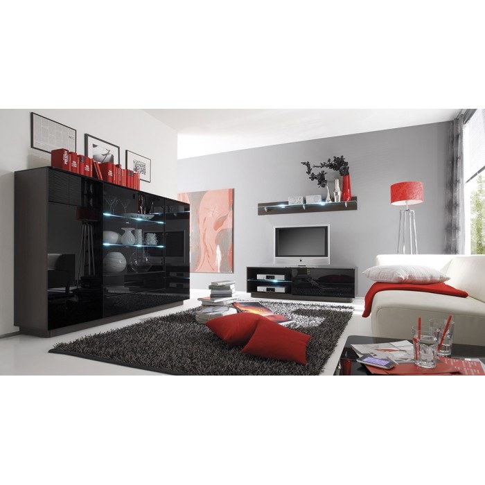 Buffet haut TONGA quatre portes et deux tiroirs. Couleur Wengé. LED incluses. Style design.