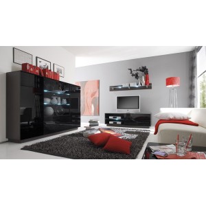 Buffet haut TONGA quatre portes et deux tiroirs. Couleur Wengé. LED incluses. Style design.