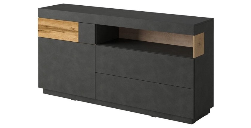 Buffet collection KILES 170cm, LED intégré. Coloris gris anthracite et chêne. Style design
