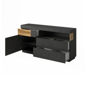 Buffet collection KILES 170cm, LED intégré. Coloris gris anthracite et chêne. Style design