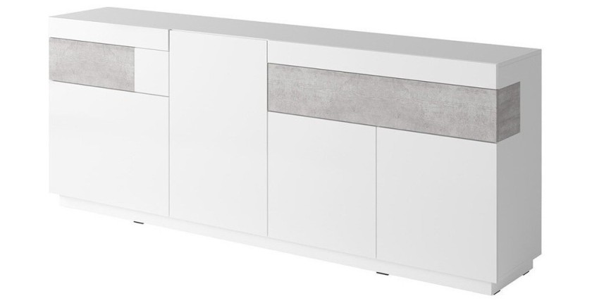 Buffet, bahut, enfilade KILES trois portes, deux tiroirs. Coloris blanc et gris. Style design.