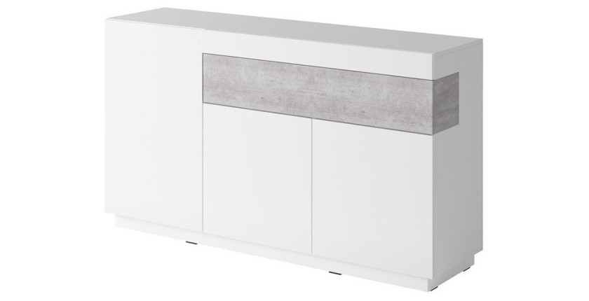 Buffet, bahut, enfilade KILES trois portes et un tiroir. Coloris blanc et gris. Style design