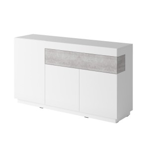 Buffet, bahut, enfilade KILES trois portes et un tiroir. Coloris blanc et gris. Style design