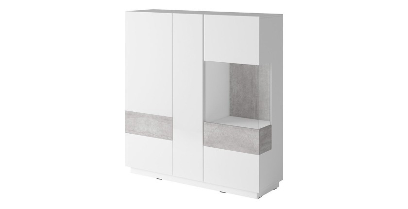 Buffet haut KILES trois portes avec LED. Coloris blanc et gris. Style design