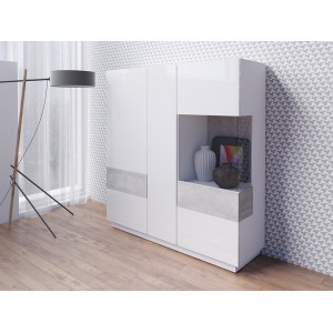 Buffet haut KILES trois portes avec LED. Coloris blanc et gris. Style design