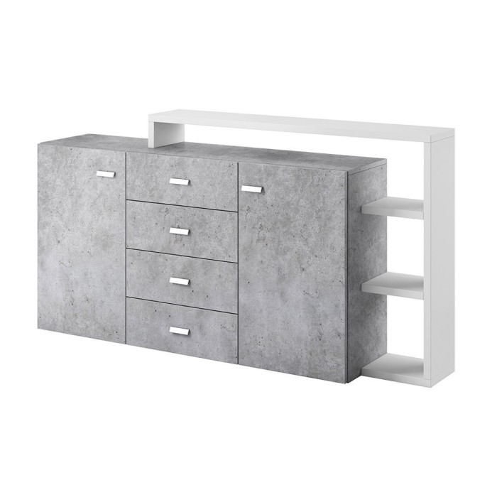 Buffet avec étagère intégrée collection BERGAME 180cm. Coloris Gris et blanc. Style design