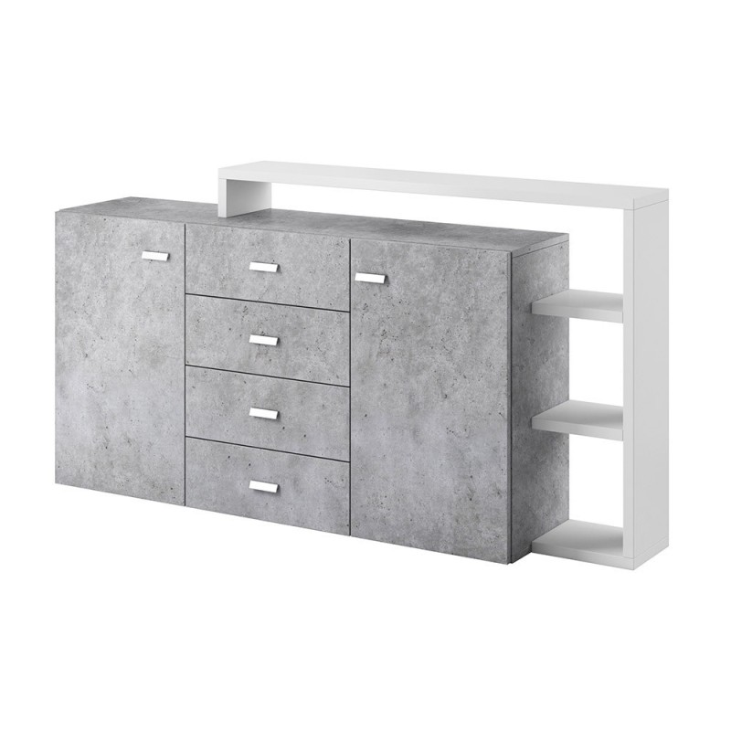 Buffet avec étagère intégrée collection BERGAME 180cm. Coloris Gris et blanc. Style design