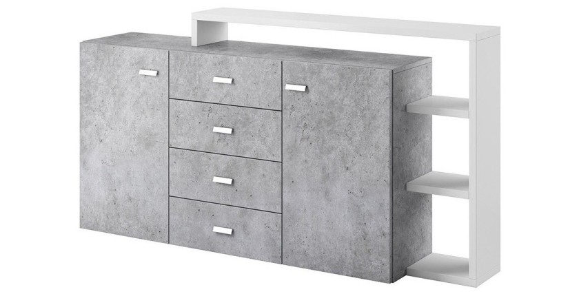 Buffet avec étagère intégrée collection BERGAME 180cm. Coloris Gris et blanc. Style design