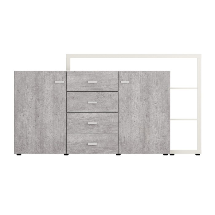 Buffet avec étagère intégrée collection BERGAME 180cm. Coloris Gris et blanc. Style design