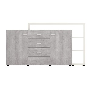 Buffet avec étagère intégrée collection BERGAME 180cm. Coloris Gris et blanc. Style design