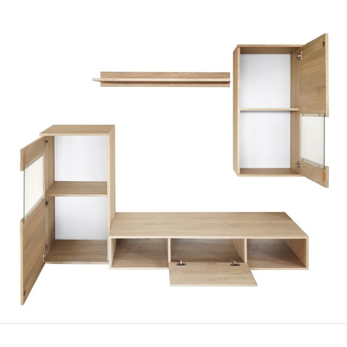 Ensemble meuble TV mural LEA design couleur chêne sonoma. Meuble de salon suspendu