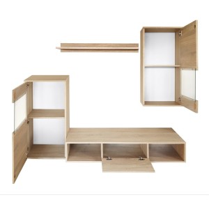 Ensemble meuble TV mural LEA design couleur chêne sonoma. Meuble de salon suspendu