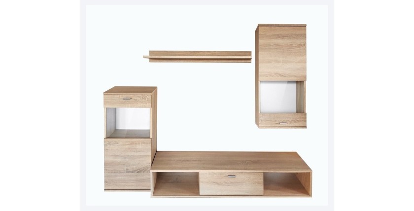 Ensemble meuble TV mural LEA design couleur chêne sonoma. Meuble de salon suspendu