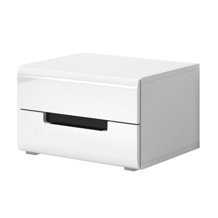 Ensemble Lit 160x200 plus 2 Chevets. Collection LUCIA. Couleur blanc. Style design.