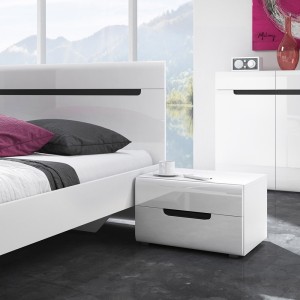 Ensemble Lit 180x200 plus 2 Chevets. Collection LUCIA. Couleur blanc. Style design.