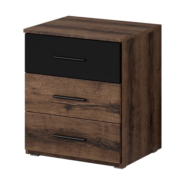 Ensemble Lit 180x200 plus Chevets collection EOS. Couleur chêne foncé et noir.