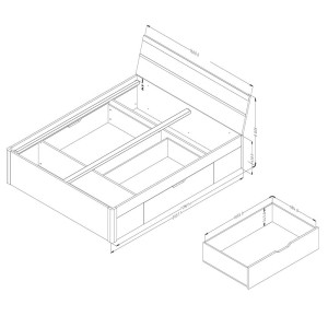 Ensemble Lit 160x200 et Chevets collection EOS. Couleur chêne clair et blanc.