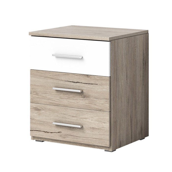 Ensemble Lit 160x200 et Chevets collection EOS. Couleur chêne clair et blanc.