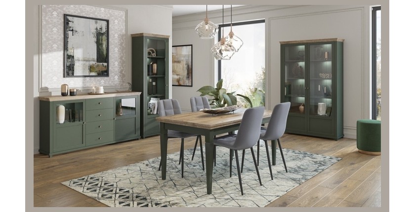 Ensemble de 4 meubles pour salle à manger coloris vert et chêne. Collection ASSIA
