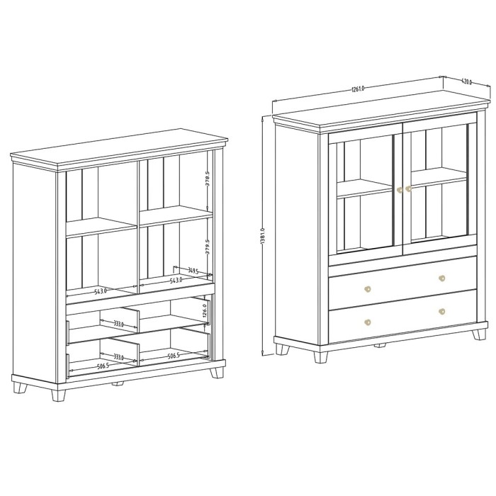 Ensemble de 4 meubles pour salle à manger coloris frêne blanc et chêne. Collection ASSIA