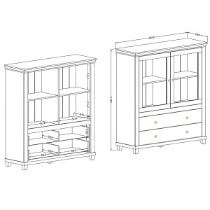 Ensemble de 4 meubles pour salle à manger coloris frêne blanc et chêne. Collection ASSIA