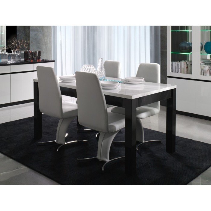 Table 160cm pour salle à manger FABIO. Coloris Noir et Blanc.