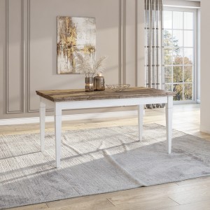 Table extensible jusqu'à 240cm pour salle à manger Collection ASSIA. Coloris frêne blanc et chêne