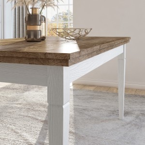 Table extensible jusqu'à 240cm pour salle à manger Collection ASSIA. Coloris frêne blanc et chêne
