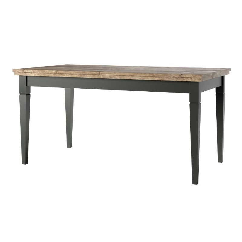 Table extensible jusqu'à 240cm pour salle à manger Collection ASSIA. Coloris vert et chêne