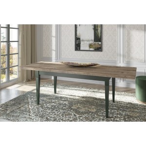 Table extensible jusqu'à 240cm pour salle à manger Collection ASSIA. Coloris vert et chêne