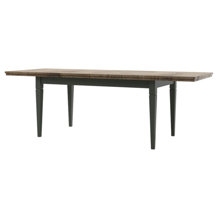 Table extensible jusqu'à 240cm pour salle à manger Collection ASSIA. Coloris vert et chêne