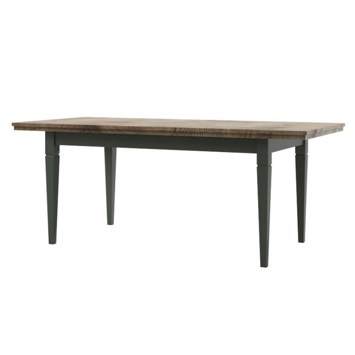 Table extensible jusqu'à 240cm pour salle à manger Collection ASSIA. Coloris vert et chêne