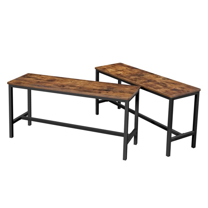 Lot de 2 bancs style industriel collection TAMPA structure en métal et assise en bois.