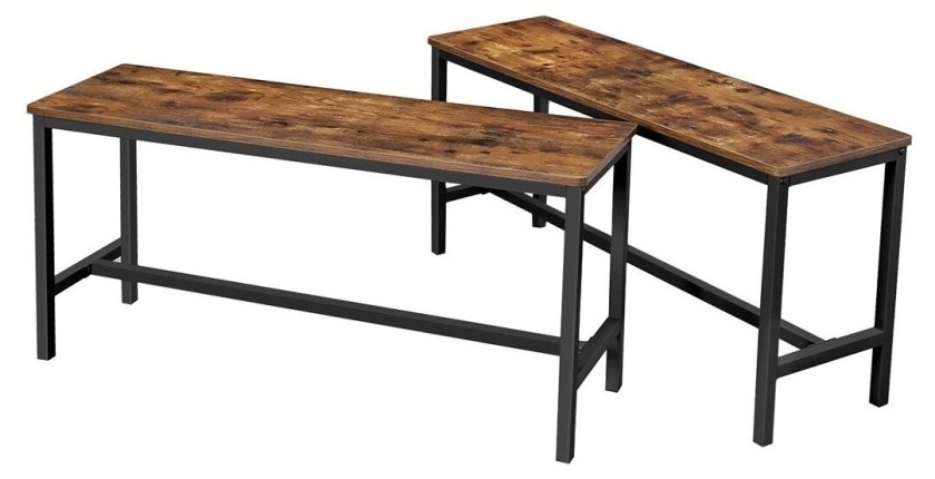 Lot de 2 bancs style industriel collection TAMPA structure en métal et assise en bois.