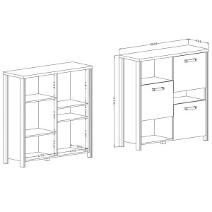 Bahut 110cm collection WINDSOR. Coloris gris anthracite et chêne foncé.