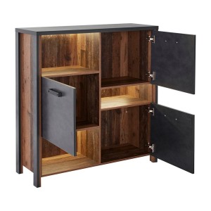 Bahut 110cm collection WINDSOR. Coloris gris anthracite et chêne foncé.